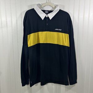 Santa Cruz Men Xl Polo Shirt Black Yellow Long Sleeves 100% Cotton